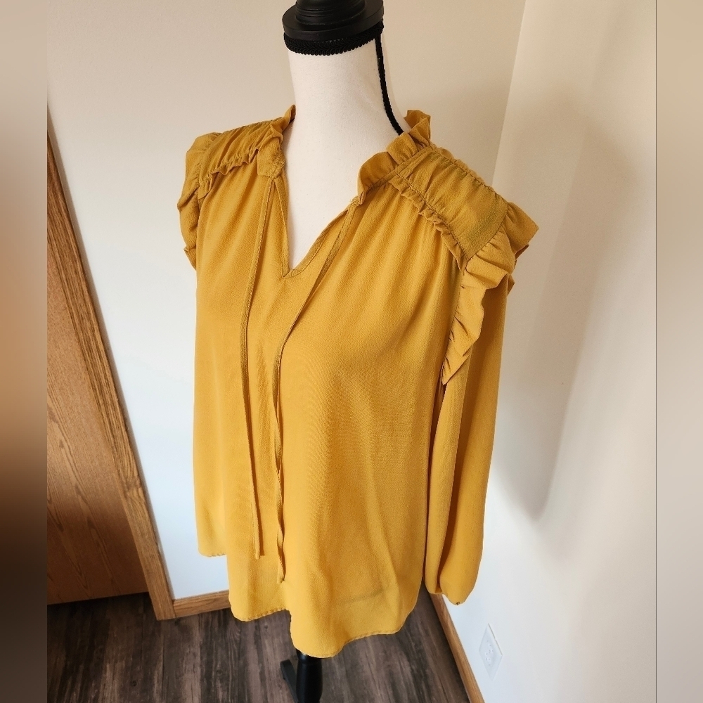 Andree By Unit Mustard Ruffle Shirt - Picture 3 of 6